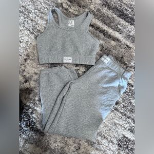 Casual light sweat pants and light lounge bra by offline by aerie.